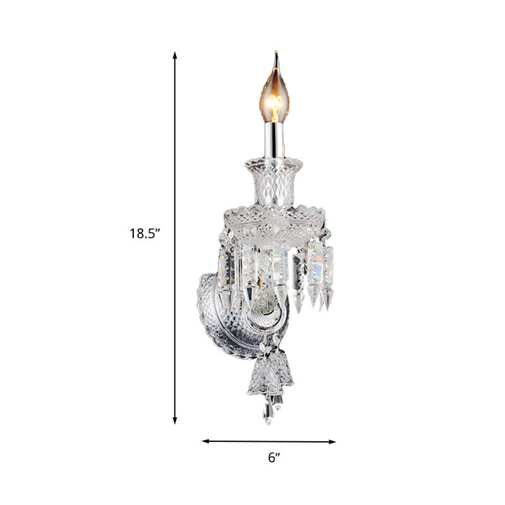 Lisslune | Candle holder Clear Glass Wall Lamp Fixture Modern 1/2 Cups Chrome Wall Lamp with Diamond Shaped Crystal Decoration