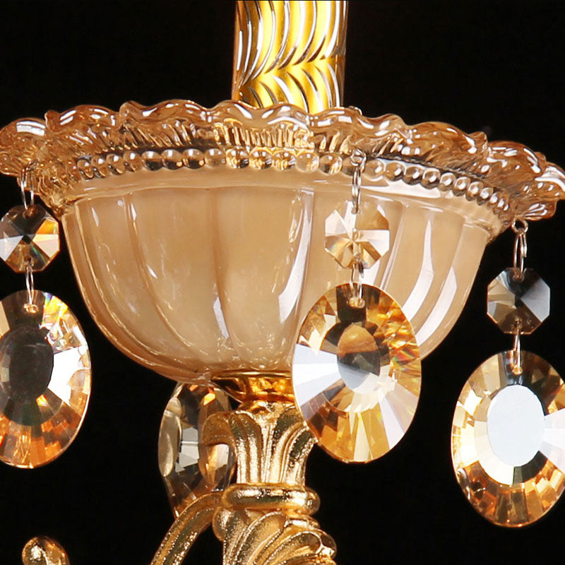 Skørter | Brass Candle Wall Mounted Light Traditional Metal 1 Head Dining Room Wall Lamp with Embossed Crystal Drops