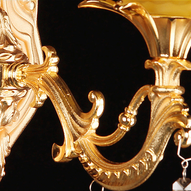 Skørter | 1 Head Amber Glass Wall Lamp Traditional Brass Flower Bedroom Wall Mounted Light