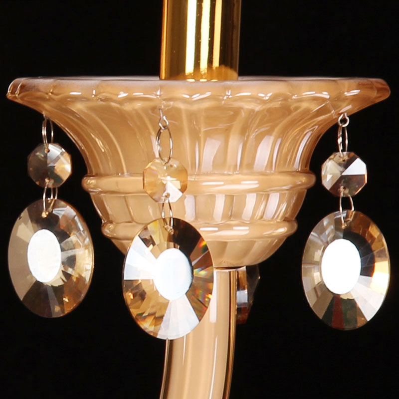 Skørter | Curved Arm White Glass Wall Lamp Traditional 1 Head Living Room Sconces Light with Frosted Crystal Accent