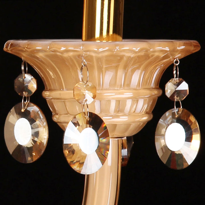 Skørter | Curved Arm White Glass Wall Lamp Traditional 1 Head Living Room Sconces Light with Frosted Crystal Accent