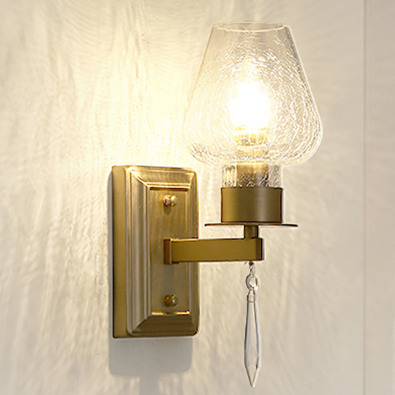 Skørter | Brass Wine Cup Wall Light Traditional Crackle Glass 1 Head Bedroom Wall Mounted Light