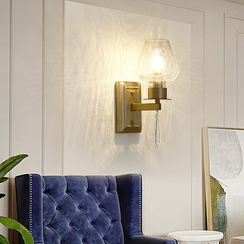 Skørter | Brass Wine Cup Wall Light Traditional Crackle Glass 1 Head Bedroom Wall Mounted Light