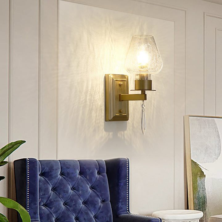 Skørter | Brass Wine Cup Wall Light Traditional Crackle Glass 1 Head Bedroom Wall Mounted Light