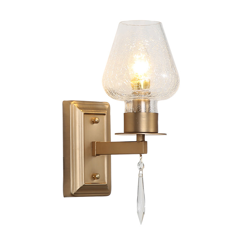 Skørter | Brass Wine Cup Wall Light Traditional Crackle Glass 1 Head Bedroom Wall Mounted Light