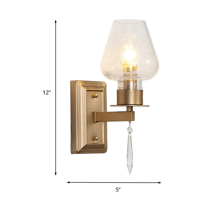 Skørter | Brass Wine Cup Wall Light Traditional Crackle Glass 1 Head Bedroom Wall Mounted Light