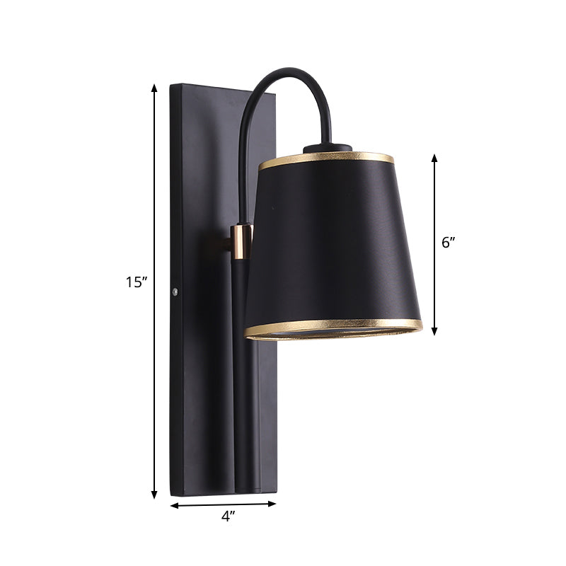 Lisslune | Tapered Bedroom Wall Light Black Fabric 1 Light Vintage Stylish Wall Lamp with Goose Neck Arm