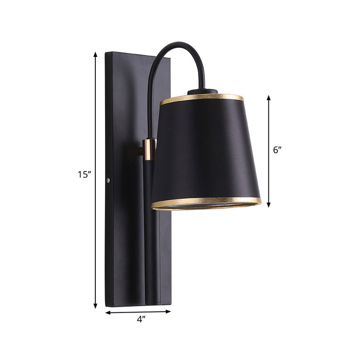 Lisslune | Tapered Bedroom Wall Light Black Fabric 1 Light Vintage Stylish Wall Lamp with Goose Neck Arm