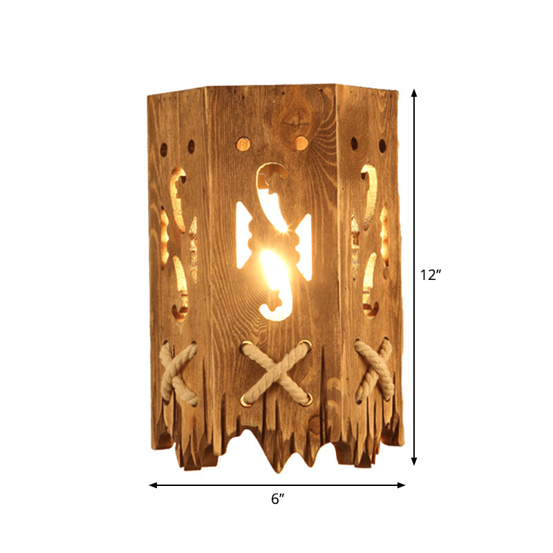 Lisslune | Wood Cylinder Shade Wall Lamp Country Style 1 Head Brown Wall Light for Restaurant