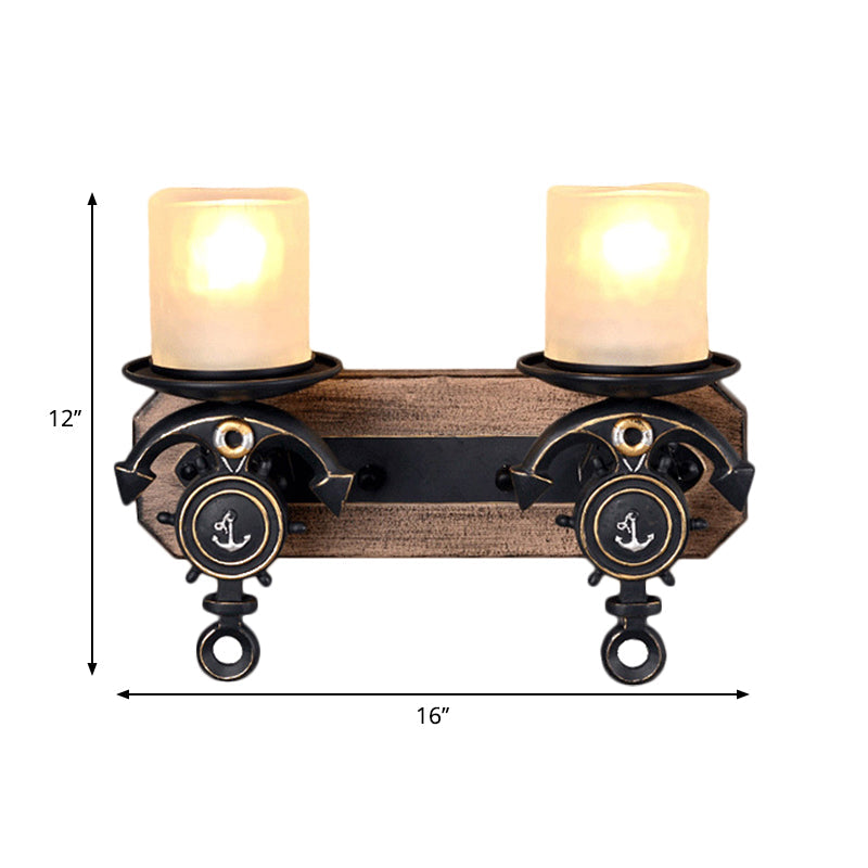 Lisslune | Candlestick Wall Lamp Country Style Opal Glass 1/2-Light Black and Gold Wall Fixture with Resin Anchor Design