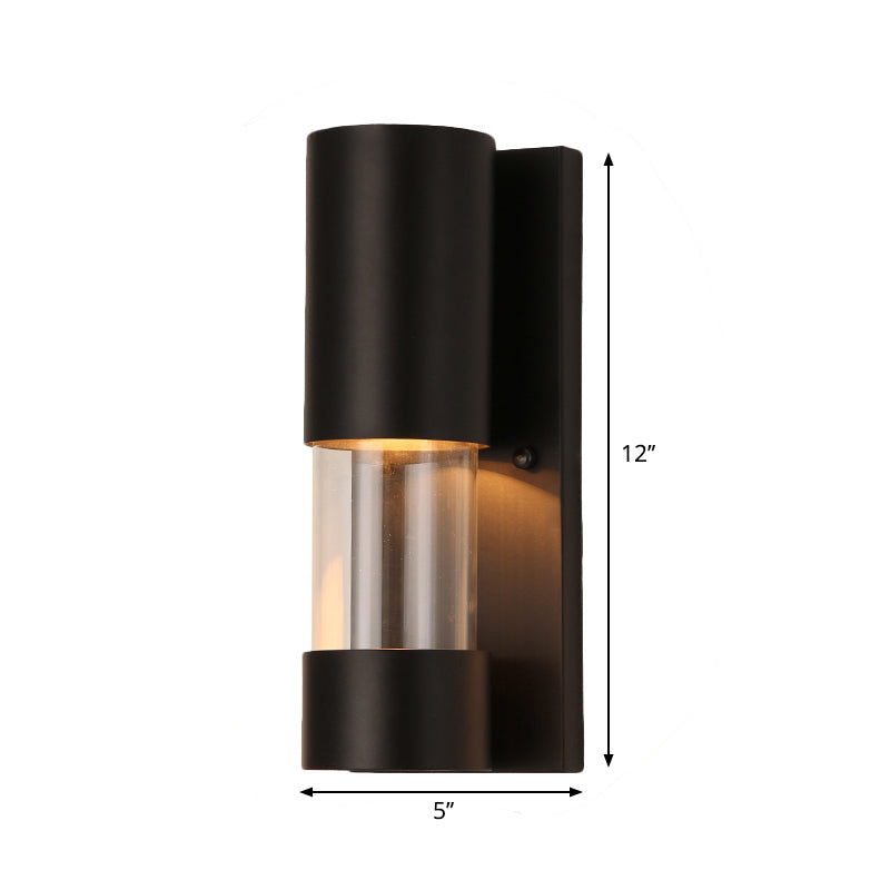 Lisslune | Black cylindrical wall-mounted light in industrial style 1 bulb metallic and clear glass wall switch for hallway