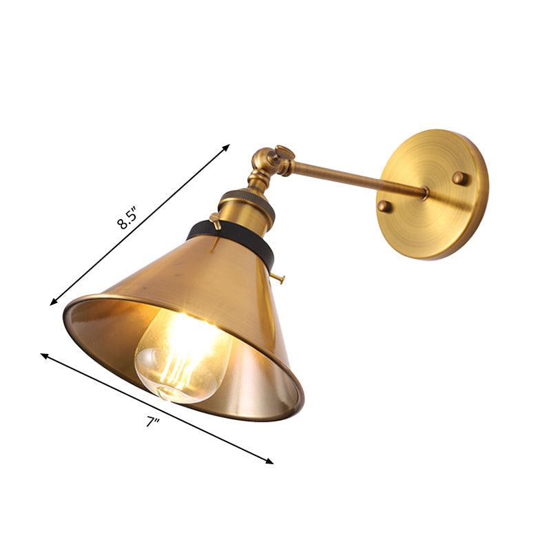 Lisslune | Rotatable Barn/Cone Shade Wall Lamp Industrial Style Metal 1 Head Wall Lighting Fixture in Brass for Kitchen
