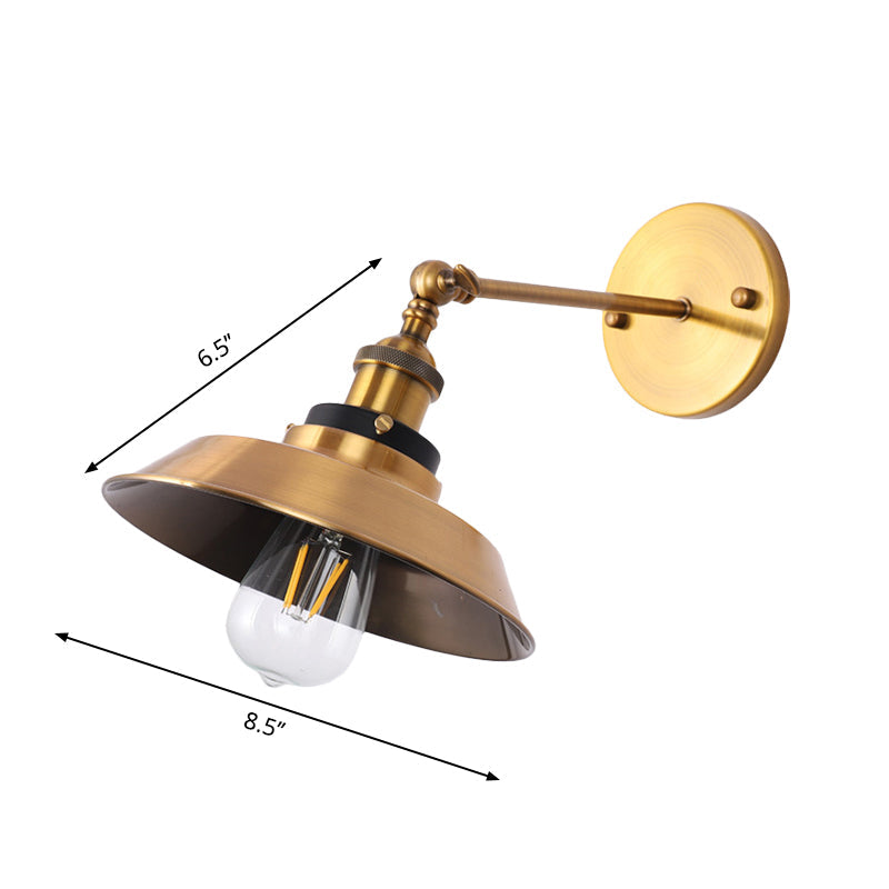 Lisslune | Rotatable Barn/Cone Shade Wall Lamp Industrial Style Metal 1 Head Wall Lighting Fixture in Brass for Kitchen
