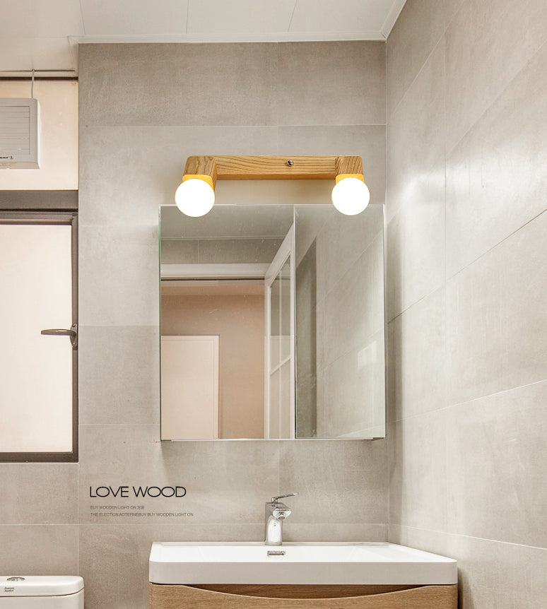 Lisslune | Modern Wooden Cosmetic Mirror Light Adjustable Wall Arm Bathroom Cosmetic Wall Lights