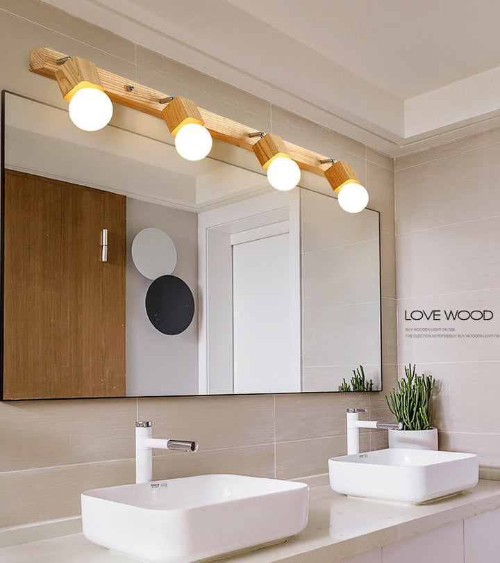 Lisslune | Modern Wooden Cosmetic Mirror Light Adjustable Wall Arm Bathroom Cosmetic Wall Lights