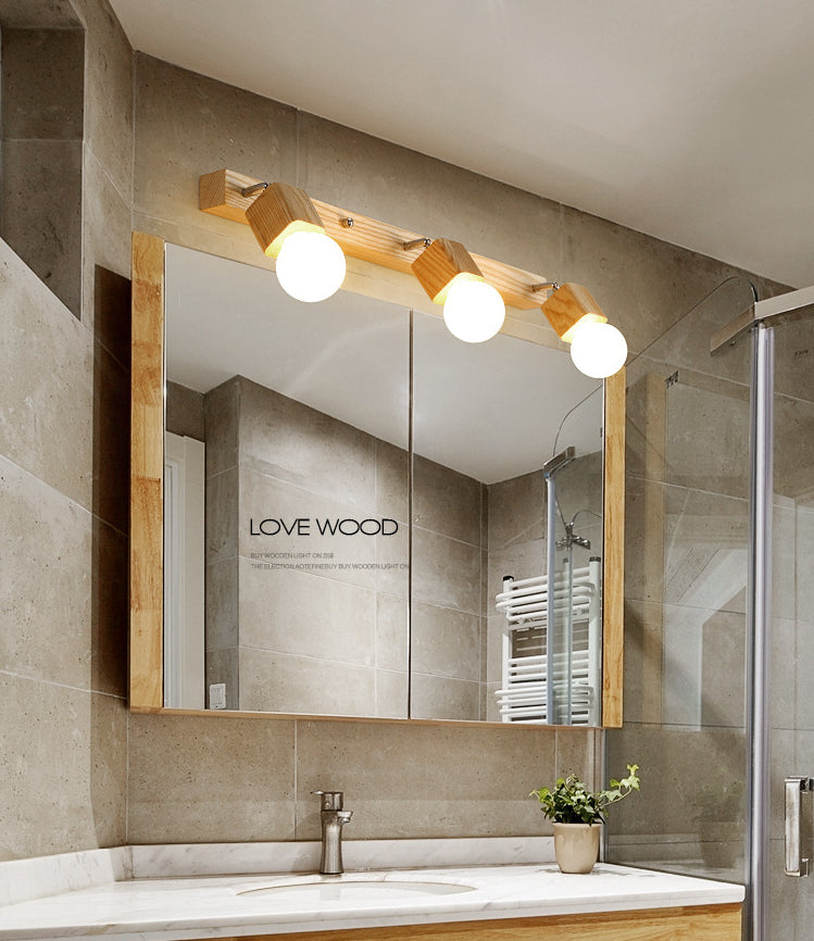 Lisslune | Modern Wooden Cosmetic Mirror Light Adjustable Wall Arm Bathroom Cosmetic Wall Lights