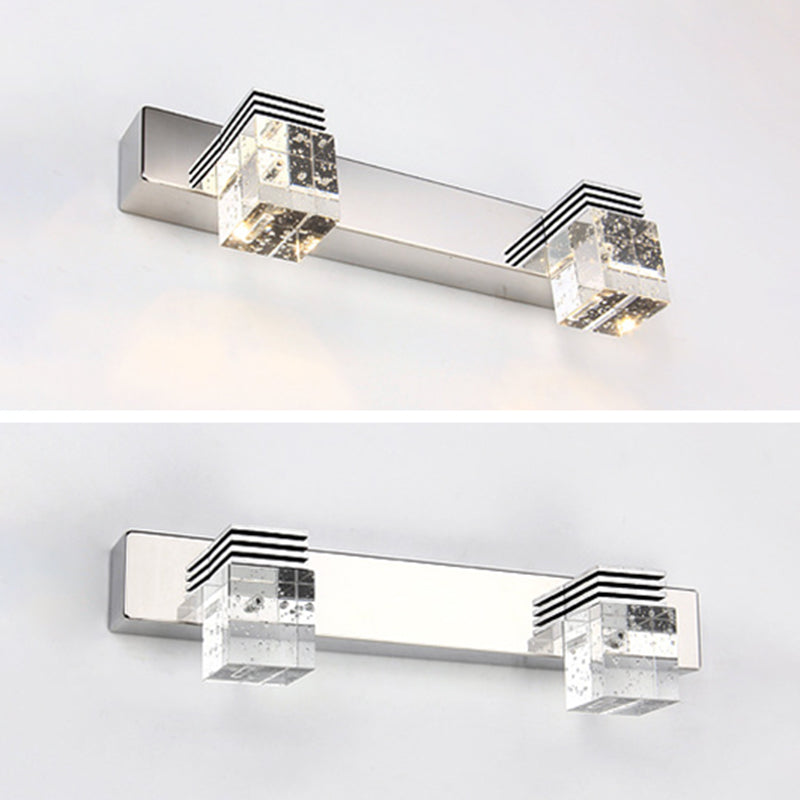 Skørter | Stainless Steel Vanity Light Fixture Modern Style Bubble Crystal Shade Bathroom Wall Lighting