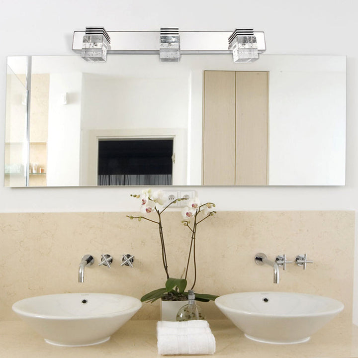 Skørter | Stainless Steel Vanity Light Fixture Modern Style Bubble Crystal Shade Bathroom Wall Lighting