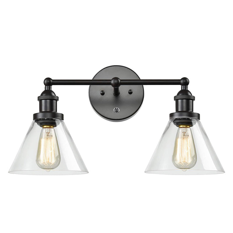 Lisslune | Conical Shade Industrial Design Wall-Mounted Lamp 2 Lights Makeup Mirror Light in Clear Glass Cage