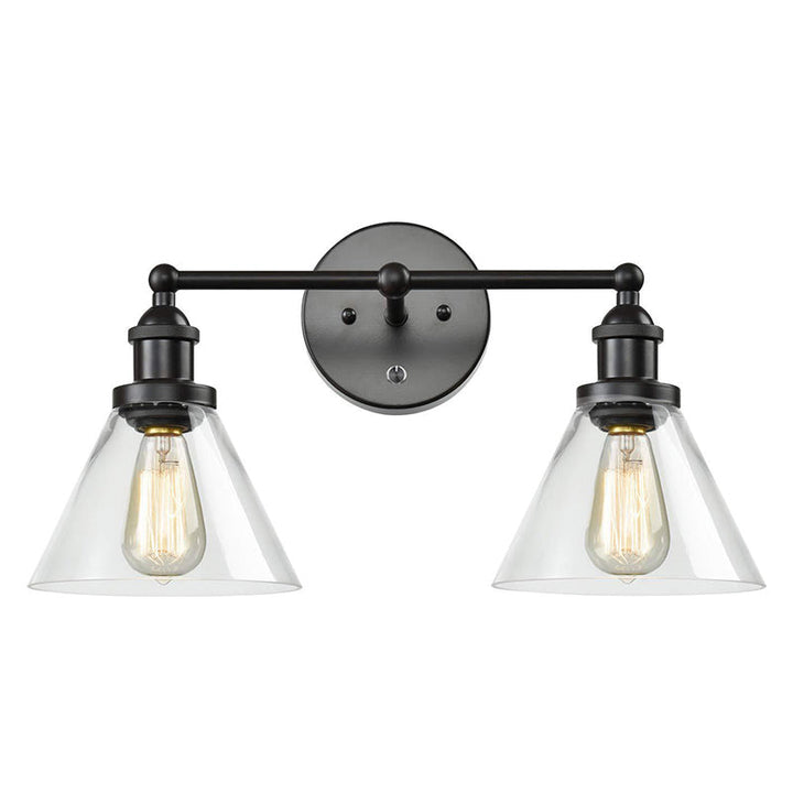 Lisslune | Conical Shade Industrial Design Wall-Mounted Lamp 2 Lights Makeup Mirror Light in Clear Glass Cage