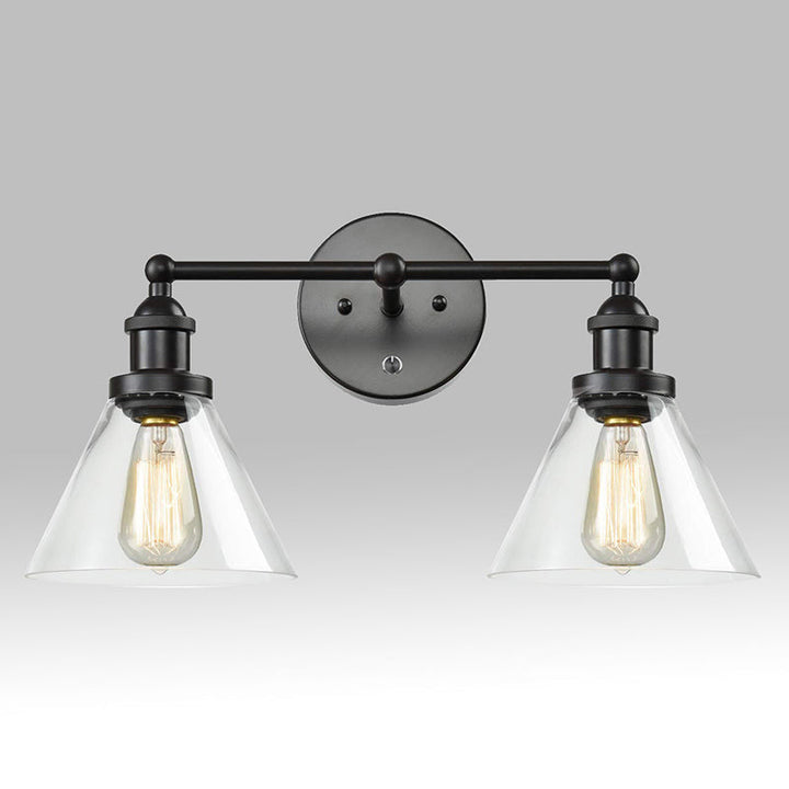 Lisslune | Conical Shade Industrial Design Wall-Mounted Lamp 2 Lights Makeup Mirror Light in Clear Glass Cage