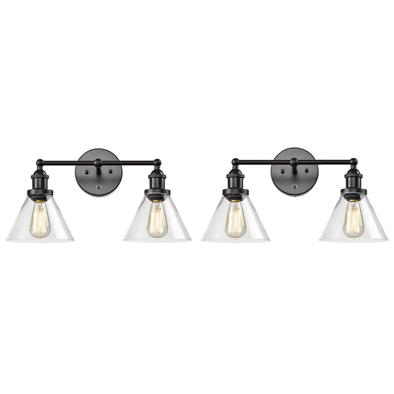 Lisslune | Conical Shade Industrial Design Wall-Mounted Lamp 2 Lights Makeup Mirror Light in Clear Glass Cage