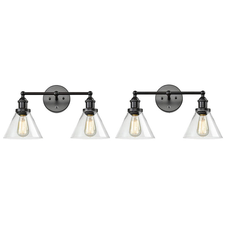 Lisslune | Conical Shade Industrial Design Wall-Mounted Lamp 2 Lights Makeup Mirror Light in Clear Glass Cage