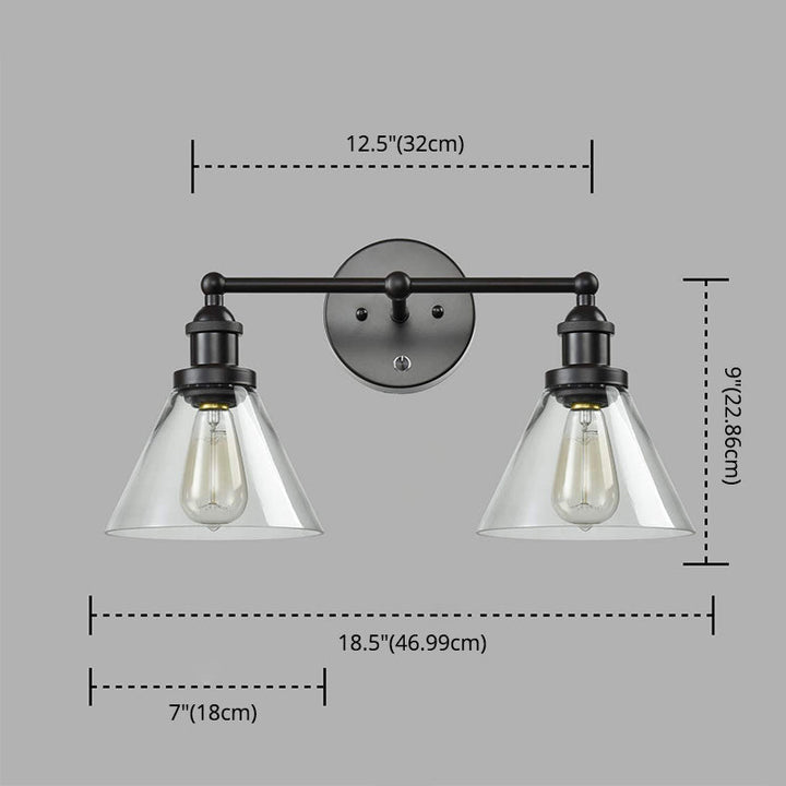 Lisslune | Conical Shade Industrial Design Wall-Mounted Lamp 2 Lights Makeup Mirror Light in Clear Glass Cage