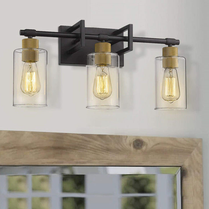 Lisslune | Industrial Metal Wall Mounted Lighting Bathroom Vanity Wall Lights with Cylindrical Glass Shade