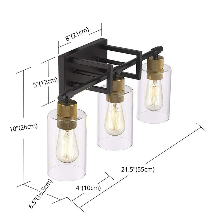 Lisslune | Industrial Metal Wall Mounted Lighting Bathroom Vanity Wall Lights with Cylindrical Glass Shade