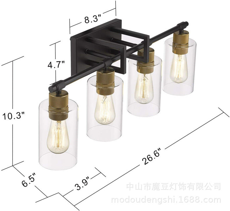 Lisslune | Industrial Metal Wall Mounted Lighting Bathroom Vanity Wall Lights with Cylindrical Glass Shade