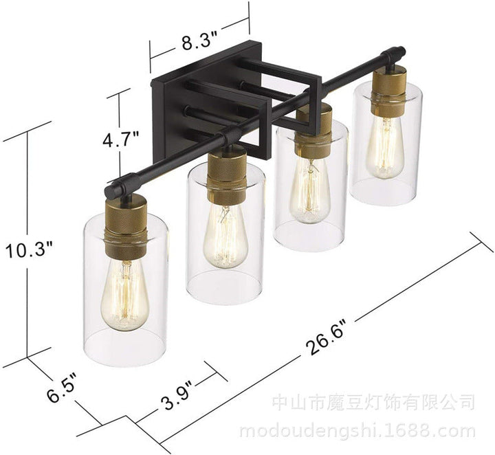 Lisslune | Industrial Metal Wall Mounted Lighting Bathroom Vanity Wall Lights with Cylindrical Glass Shade