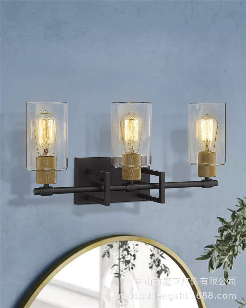Lisslune | Industrial Metal Wall Mounted Lighting Bathroom Vanity Wall Lights with Cylindrical Glass Shade