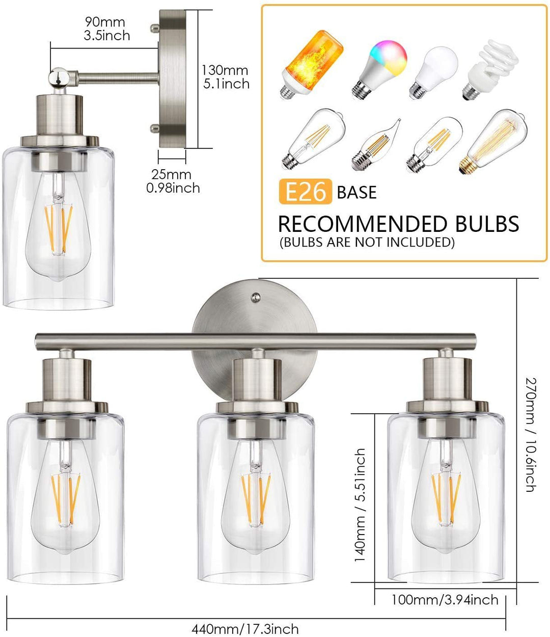 Lisslune | 3 Lights Industrial Vanity Mirror Lights Up and Down Lighting Wall Sconces for the Bathroom