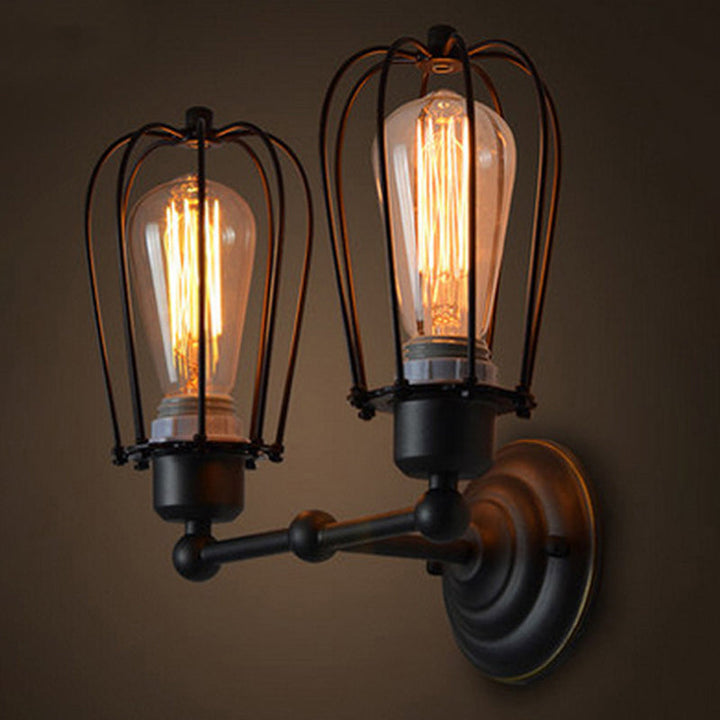 Lisslune | Industrial Metal Wall Mounted Vanity Lights 2 Heads Above Mirror Vanity Lights in Metal Cage