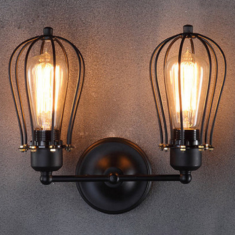 Lisslune | Industrial Metal Wall Mounted Vanity Lights 2 Heads Above Mirror Vanity Lights in Metal Cage
