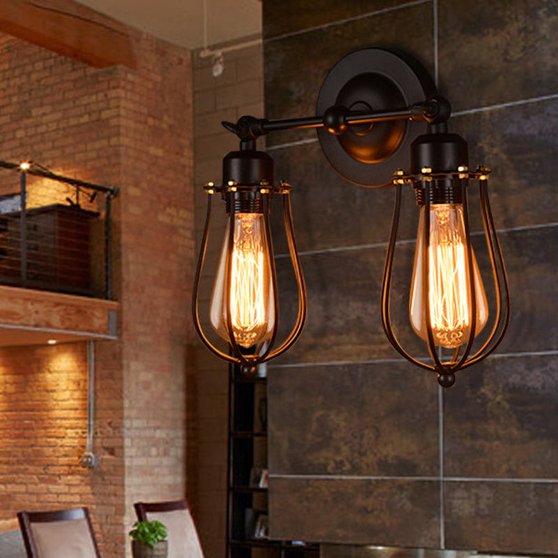 Lisslune | Industrial Metal Wall Mounted Vanity Lights 2 Heads Above Mirror Vanity Lights in Metal Cage