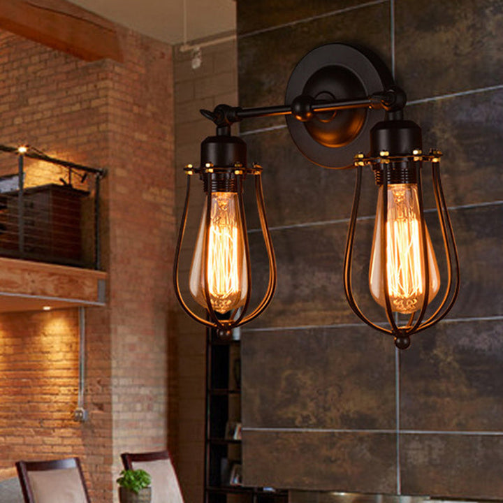 Lisslune | Industrial Metal Wall Mounted Vanity Lights 2 Heads Above Mirror Vanity Lights in Metal Cage