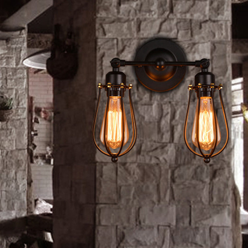 Lisslune | Industrial Metal Wall Mounted Vanity Lights 2 Heads Above Mirror Vanity Lights in Metal Cage