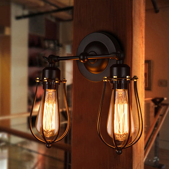 Lisslune | Industrial Metal Wall Mounted Vanity Lights 2 Heads Above Mirror Vanity Lights in Metal Cage