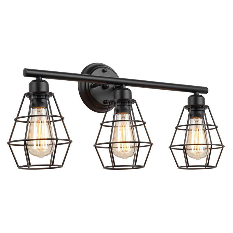 Lisslune | 3 Light Bathroom Mirror Light Iron Black Finish Wall Mounted Mirror Front