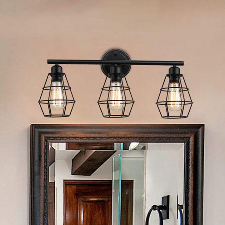 Lisslune | 3 Light Bathroom Mirror Light Iron Black Finish Wall Mounted Mirror Front