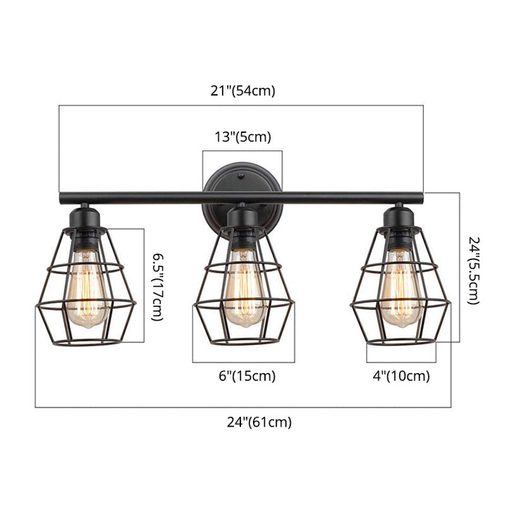 Lisslune | 3 Light Bathroom Mirror Light Iron Black Finish Wall Mounted Mirror Front