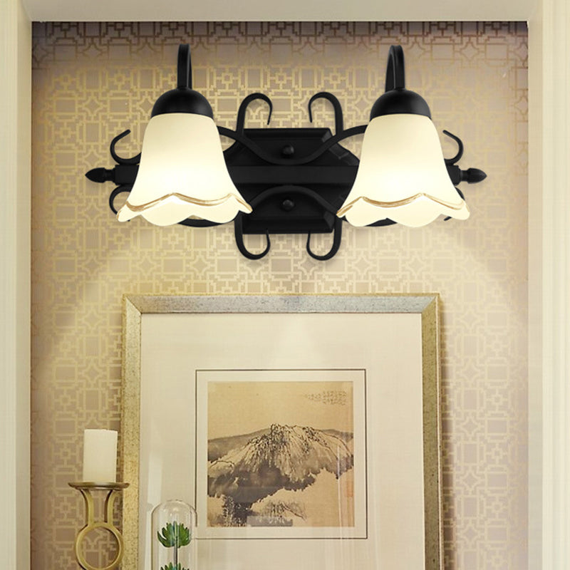 Lisslune | American Creative Wall Lamp Wall Grid made of metal with opal glass shade for the bathroom