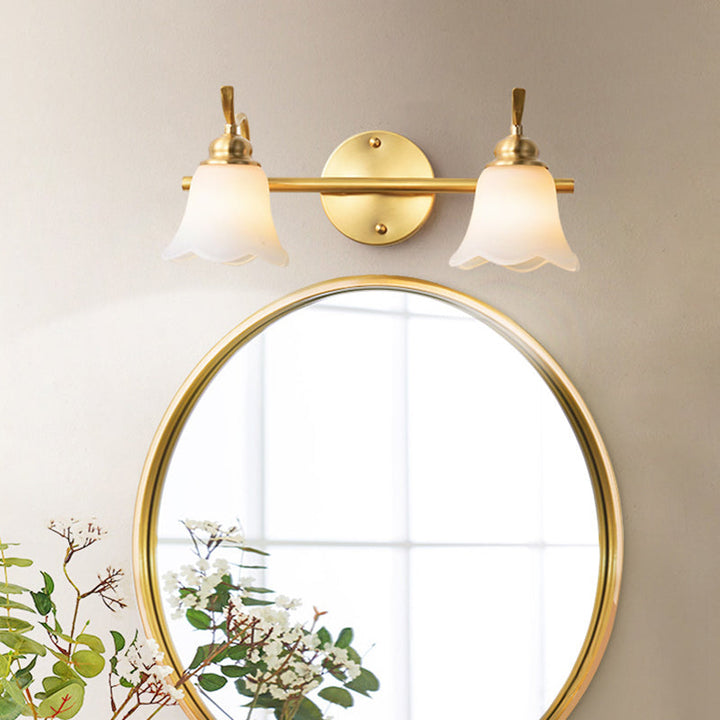 Lisslune | American Brass Indoor Wall Light Downlight Mirror Lighting Over Mirror in Satin Glass