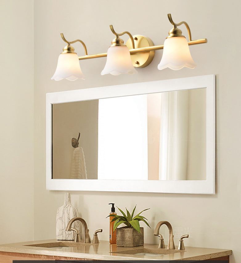 Lisslune | American Brass Indoor Wall Light Downlight Mirror Lighting Over Mirror in Satin Glass