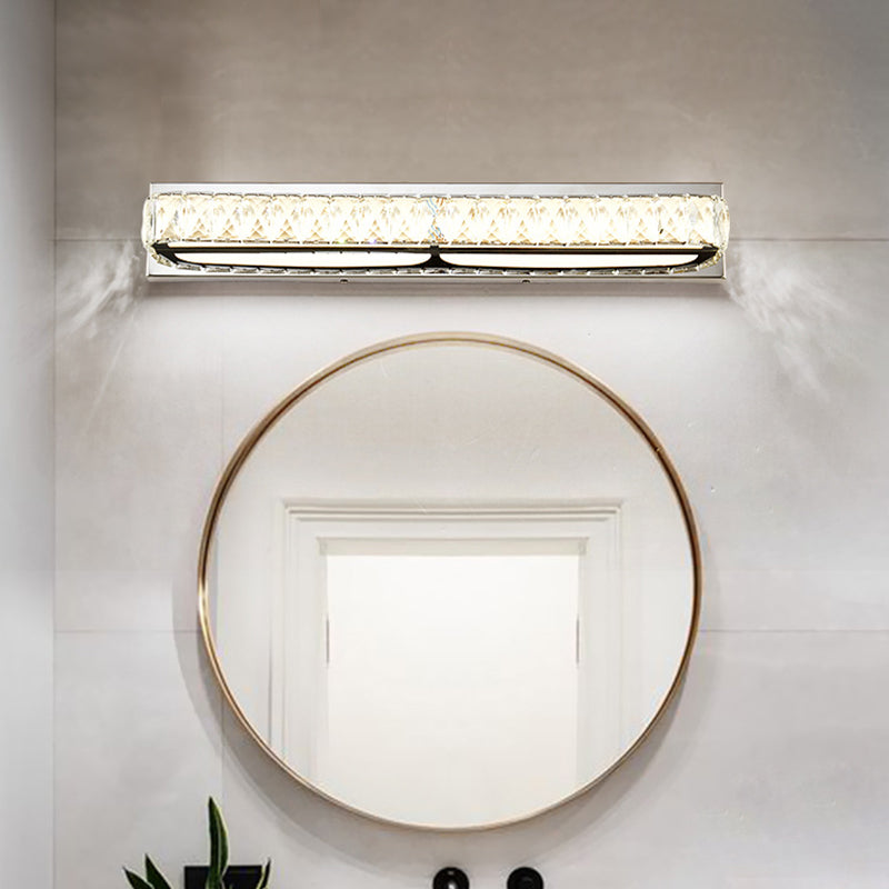 Lisslune | Stainless Steel Base Bathroom Vanity Wall Lights Crystal Embedded Above Mirror Vanity Lights