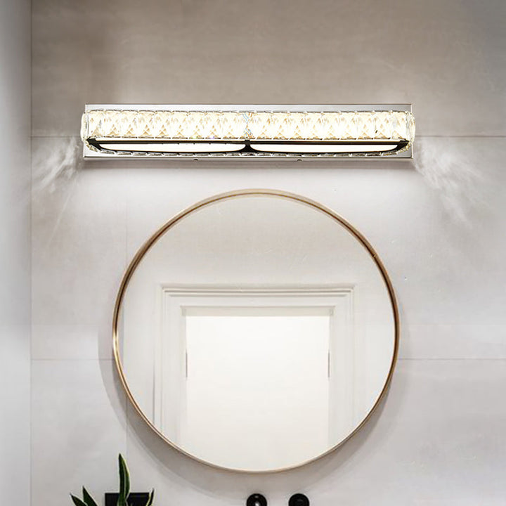 Lisslune | Stainless Steel Base Bathroom Vanity Wall Lights Crystal Embedded Above Mirror Vanity Lights
