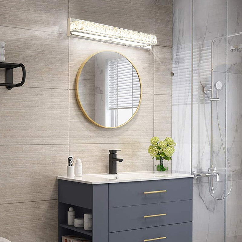 Lisslune | Stainless Steel Base Bathroom Vanity Wall Lights Crystal Embedded Above Mirror Vanity Lights