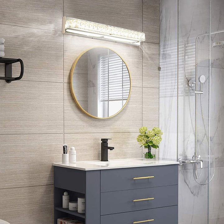 Lisslune | Stainless Steel Base Bathroom Vanity Wall Lights Crystal Embedded Above Mirror Vanity Lights